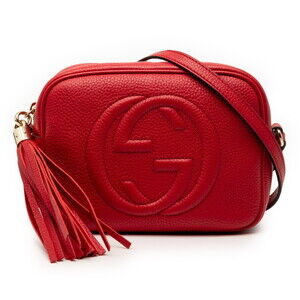 Gucci Soho Interlocking G Tassel Disco Bag Shoulder 308364 Red Leather Women'...